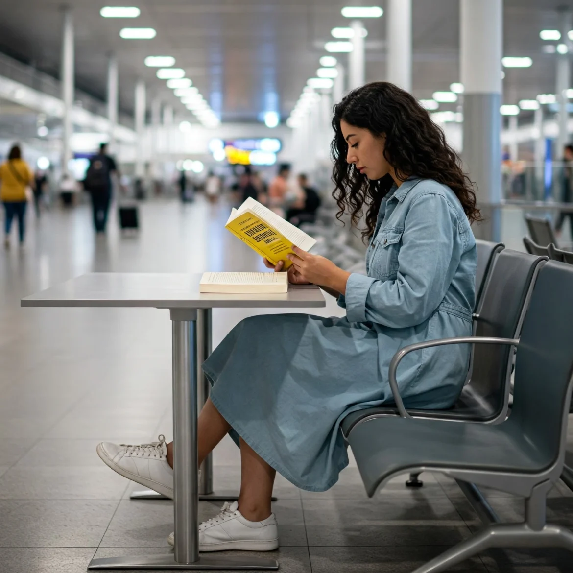 havaalanında bekleyen kadın resmi